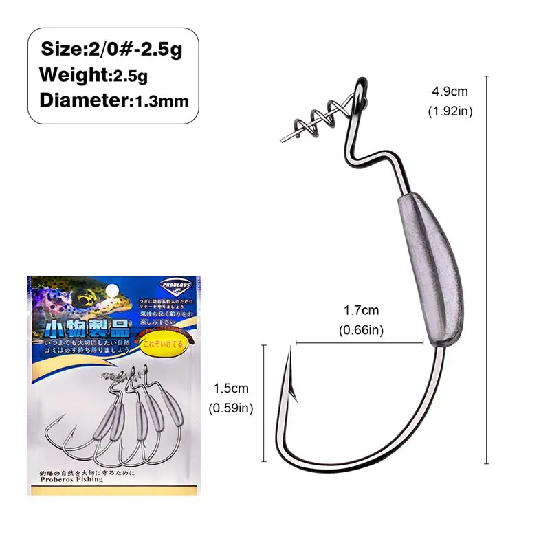 5x Weedless Fishing hooks Soft Lure Bait Texas Rig 1/0-5/0# with Lock Pin