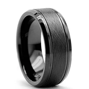 8mm Black Simple Messed Brushed Tungsten Carbide Men's Wedding Band