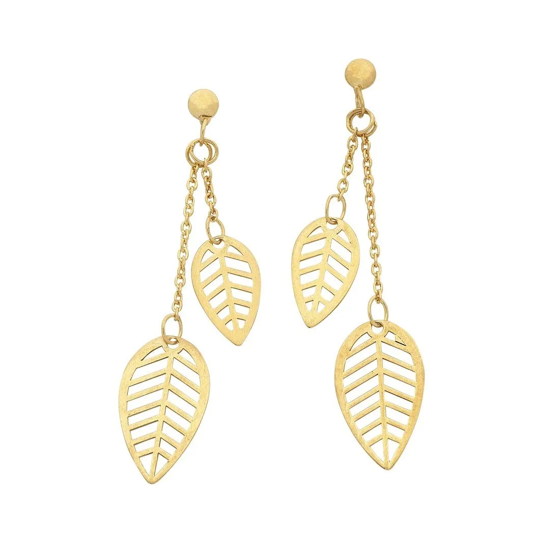 9ct Yellow Gold Silver Infused Double Leaf Earrings