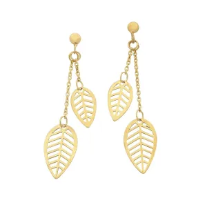 9ct Yellow Gold Silver Infused Double Leaf Earrings