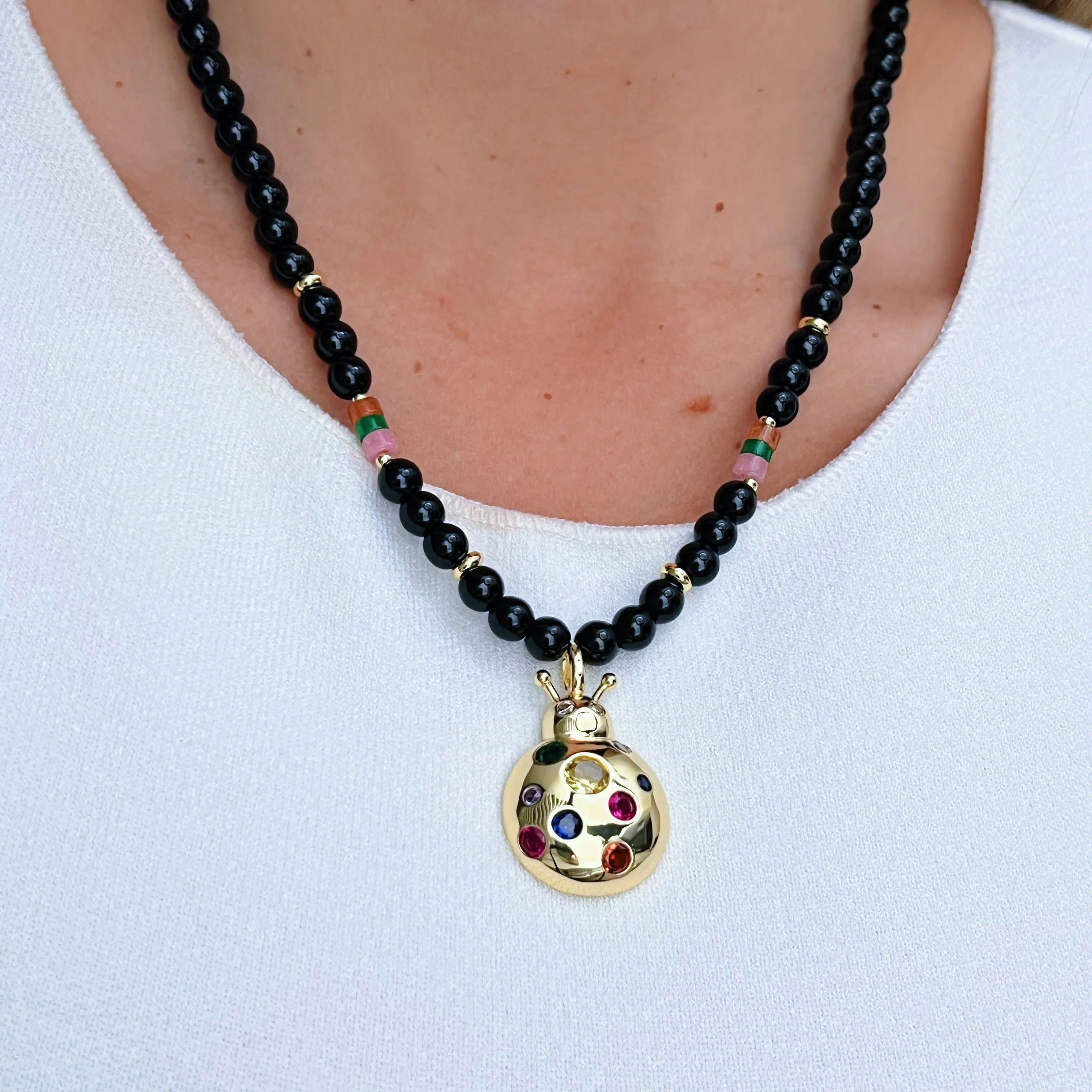 A Symbol of Luck & Protection - Ladybug Onyx Necklace