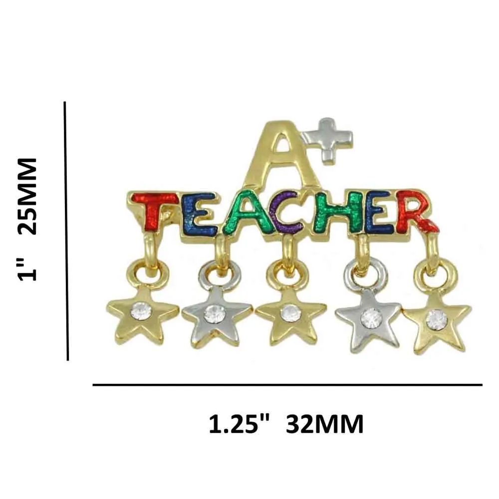 A  Teacher with Dangling Crystal Star Charms Brooch Pin - XP126