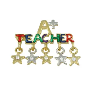 A  Teacher with Dangling Crystal Star Charms Brooch Pin - XP126