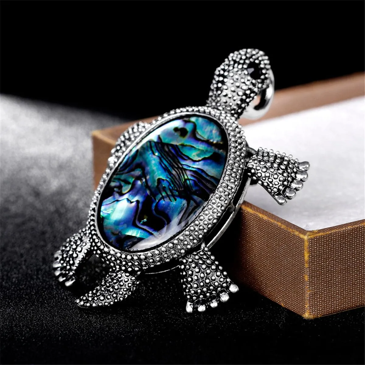 Abalone Shell & Silver-Plated Turtle Brooch
