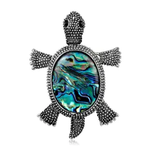 Abalone Shell & Silver-Plated Turtle Brooch