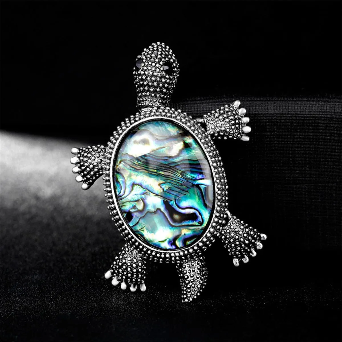 Abalone Shell & Silver-Plated Turtle Brooch