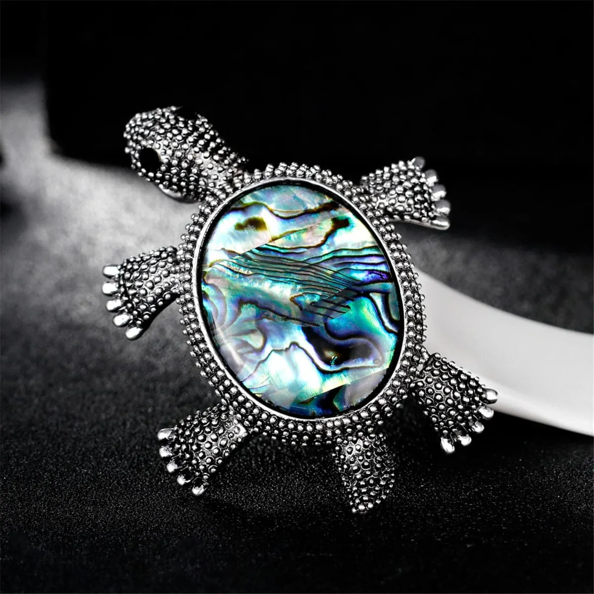 Abalone Shell & Silver-Plated Turtle Brooch