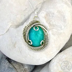 Amazonite Pendant Wire Wrapped in Silver
