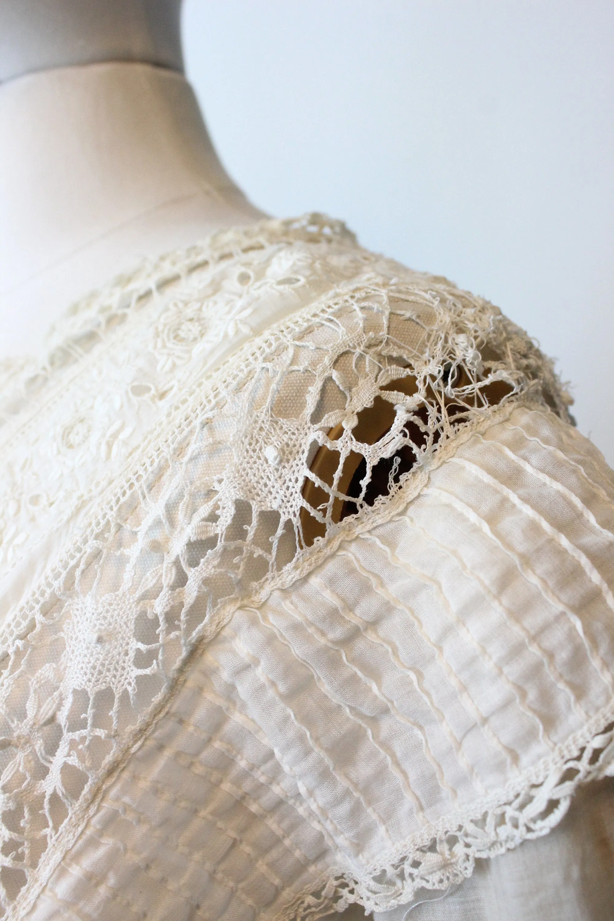 ANTIQUE 1910 EDWARDIAN cotton lace lingerie dress xxs  | new spring summer