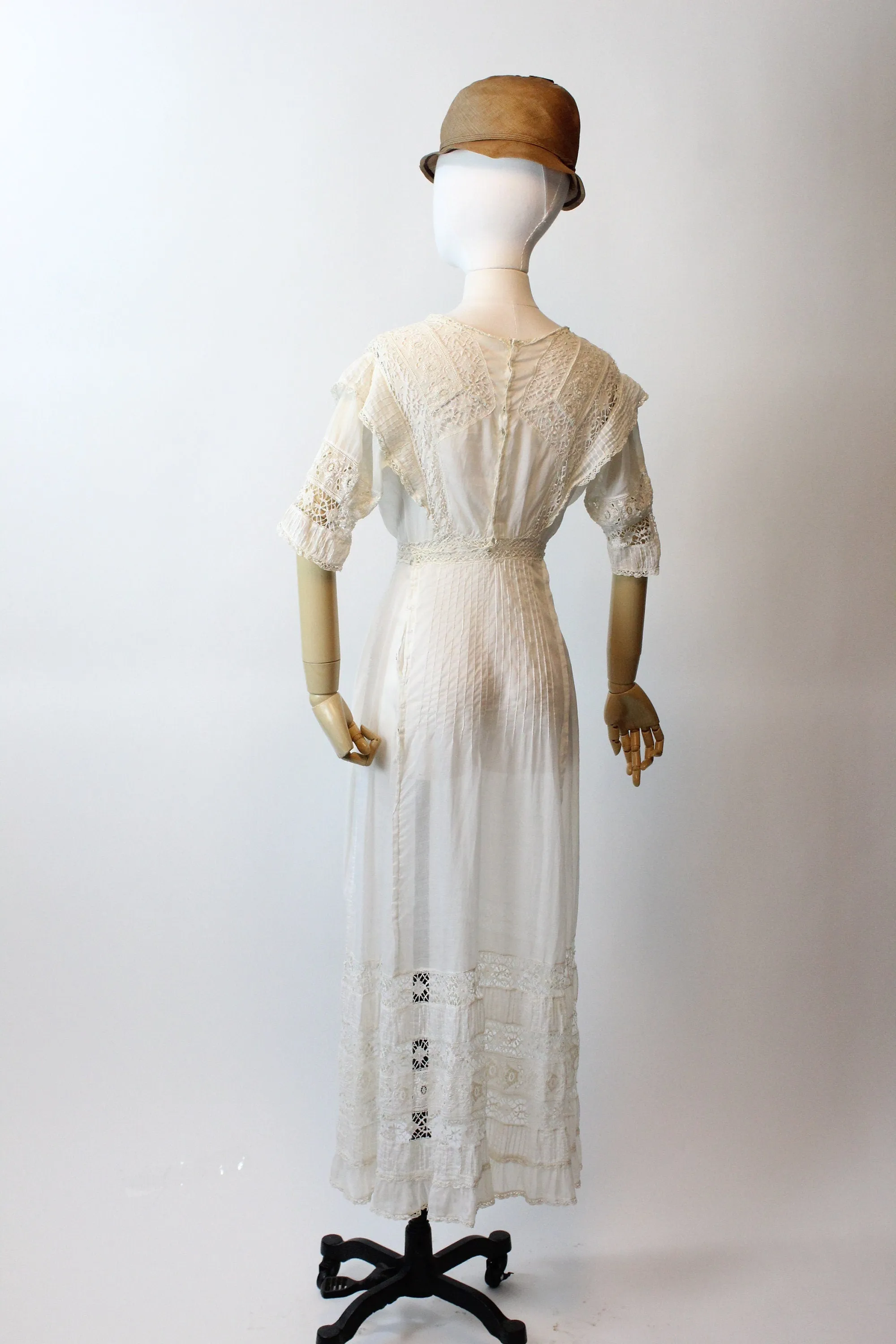 ANTIQUE 1910 EDWARDIAN cotton lace lingerie dress xxs  | new spring summer