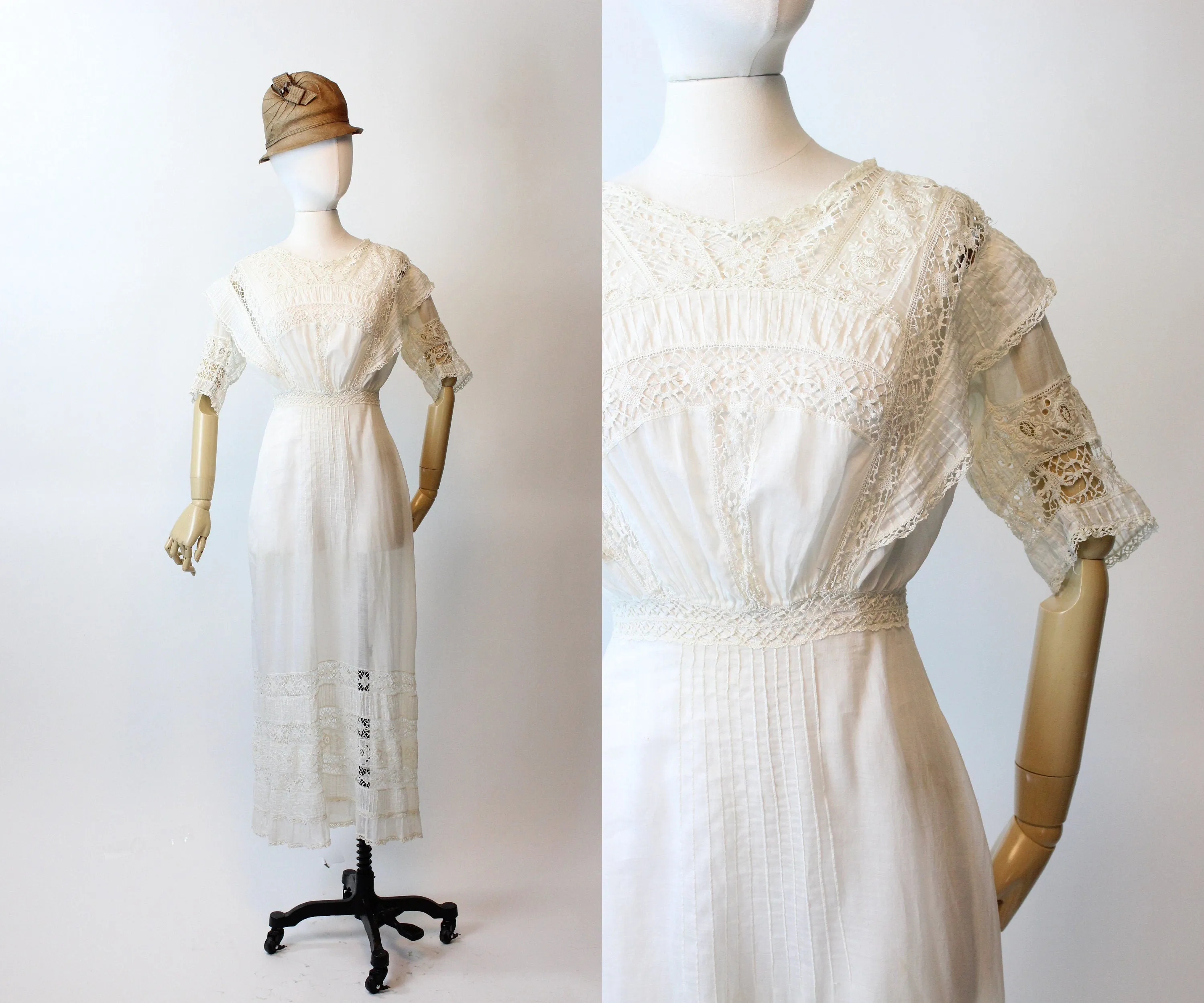 ANTIQUE 1910 EDWARDIAN cotton lace lingerie dress xxs  | new spring summer