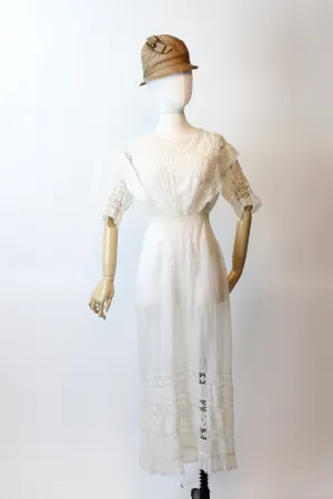 ANTIQUE 1910 EDWARDIAN cotton lace lingerie dress xxs  | new spring summer