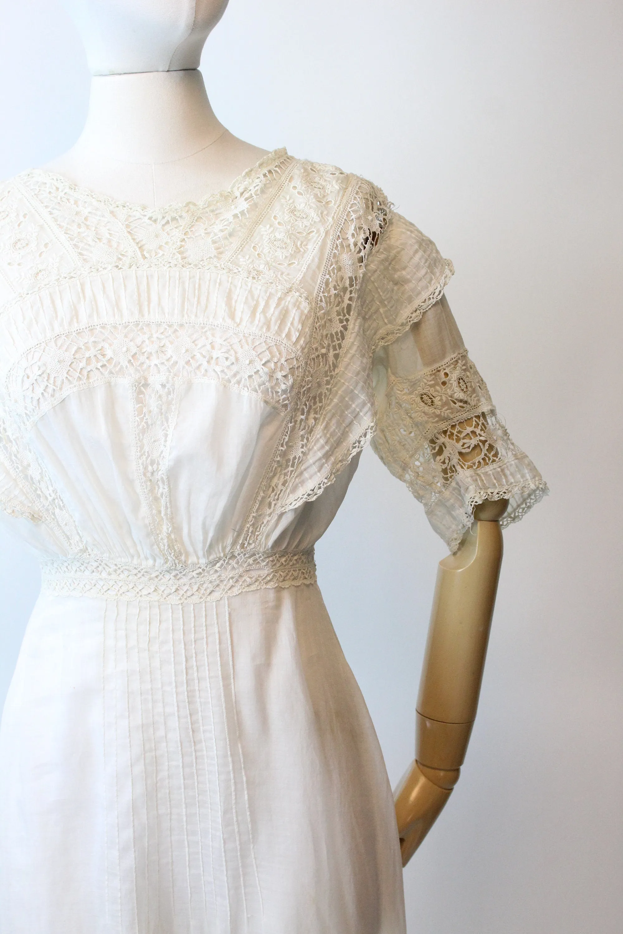 ANTIQUE 1910 EDWARDIAN cotton lace lingerie dress xxs  | new spring summer