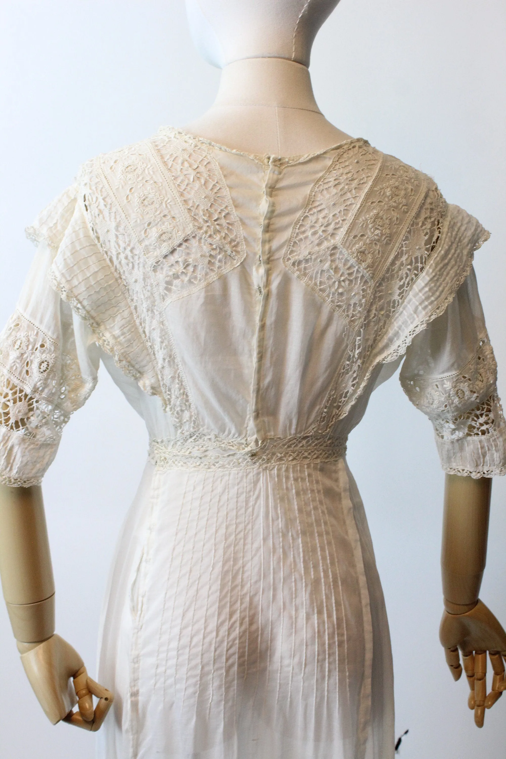 ANTIQUE 1910 EDWARDIAN cotton lace lingerie dress xxs  | new spring summer