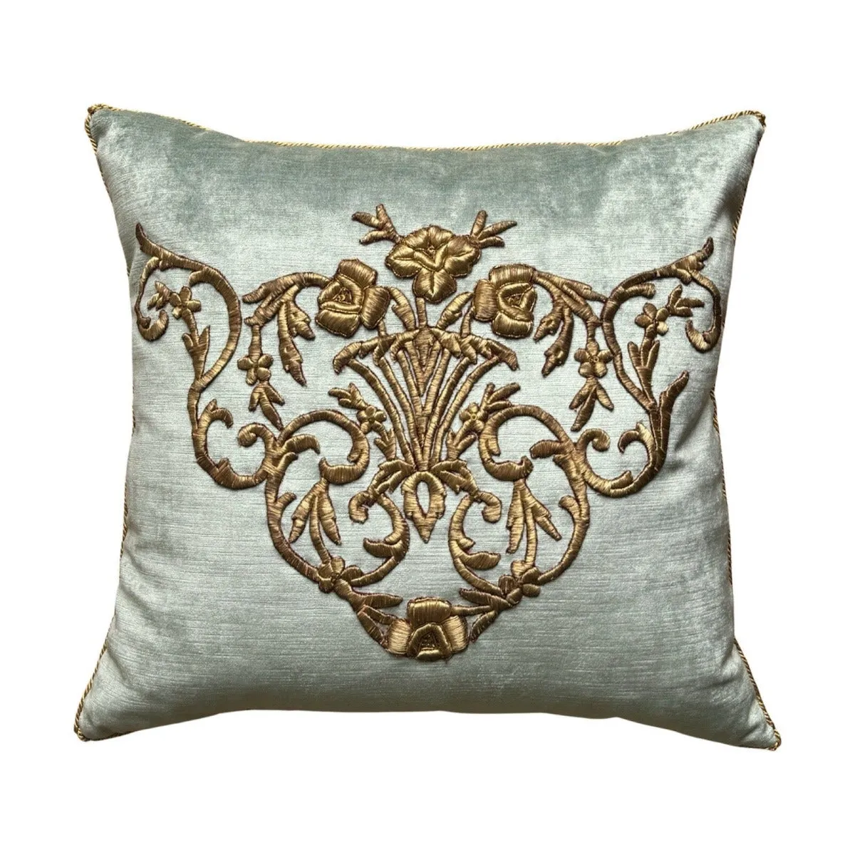 Antique Ottoman Empire Raised Gold Metallic Embroidery (#E022224A&B | 24 x 24")