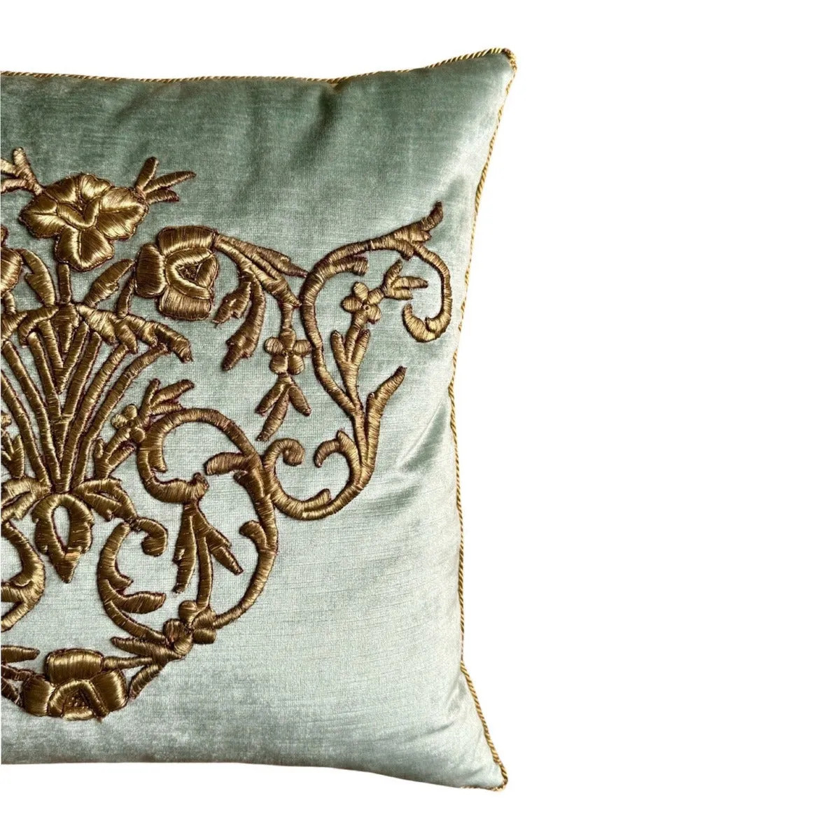 Antique Ottoman Empire Raised Gold Metallic Embroidery (#E022224A&B | 24 x 24")