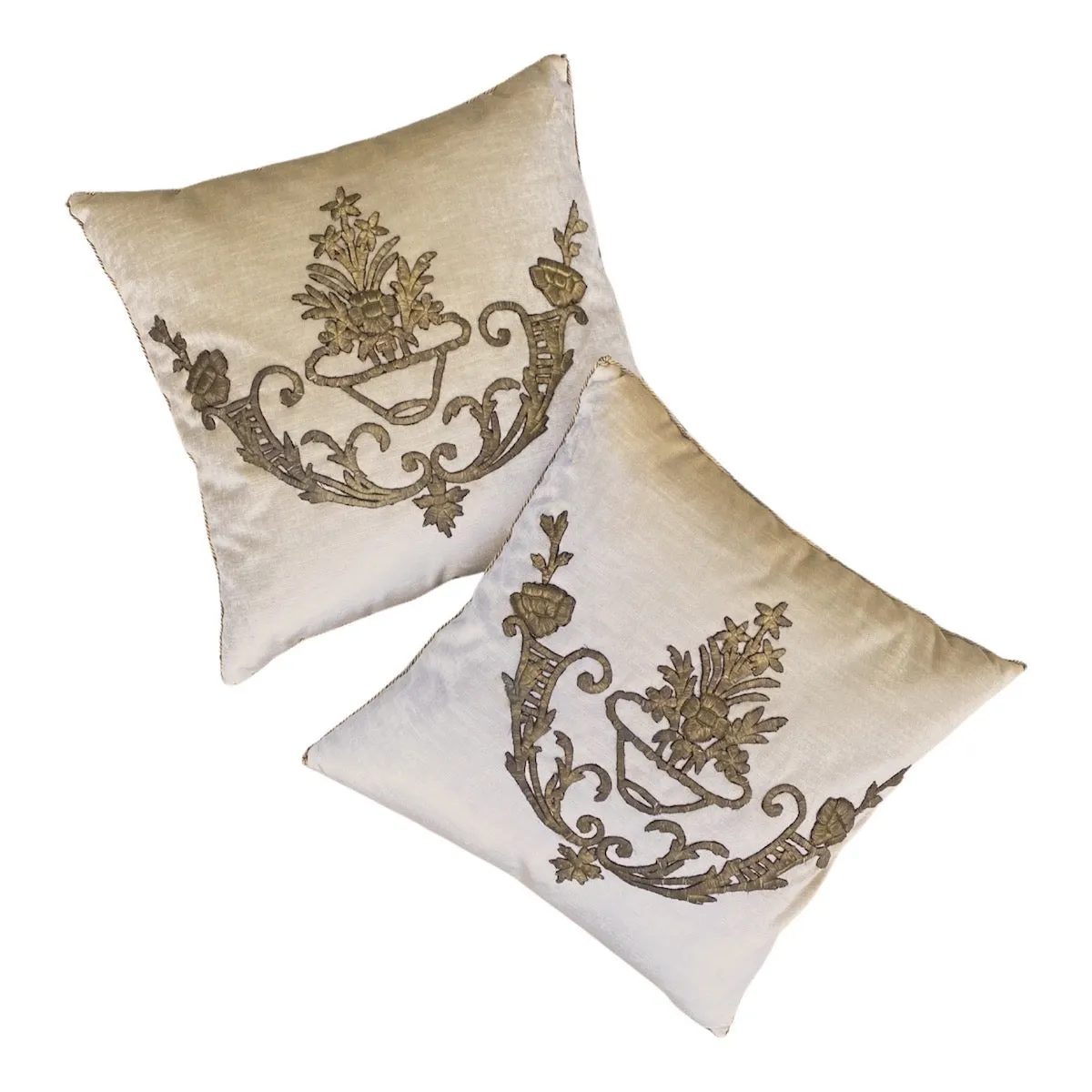 Antique Ottoman Empire Raised Gold Metallic Embroidery (#E053022A&B | 21 x 21")