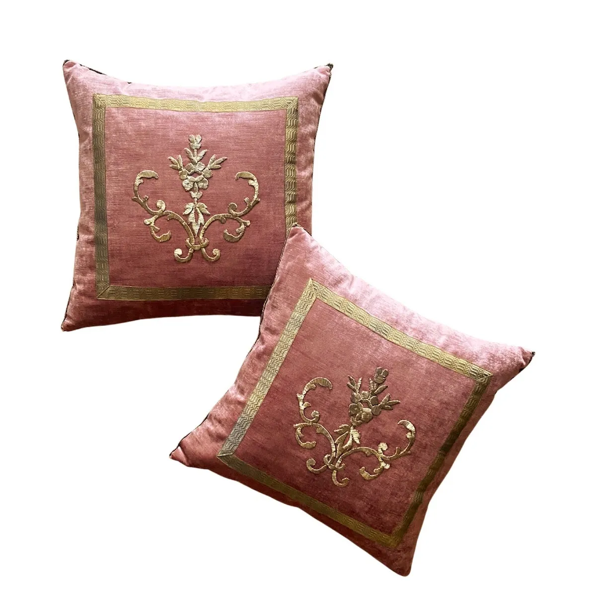 Antique Ottoman Empire Raised Gold Metallic Embroidery (#E061922A&B | 20 x 20″)