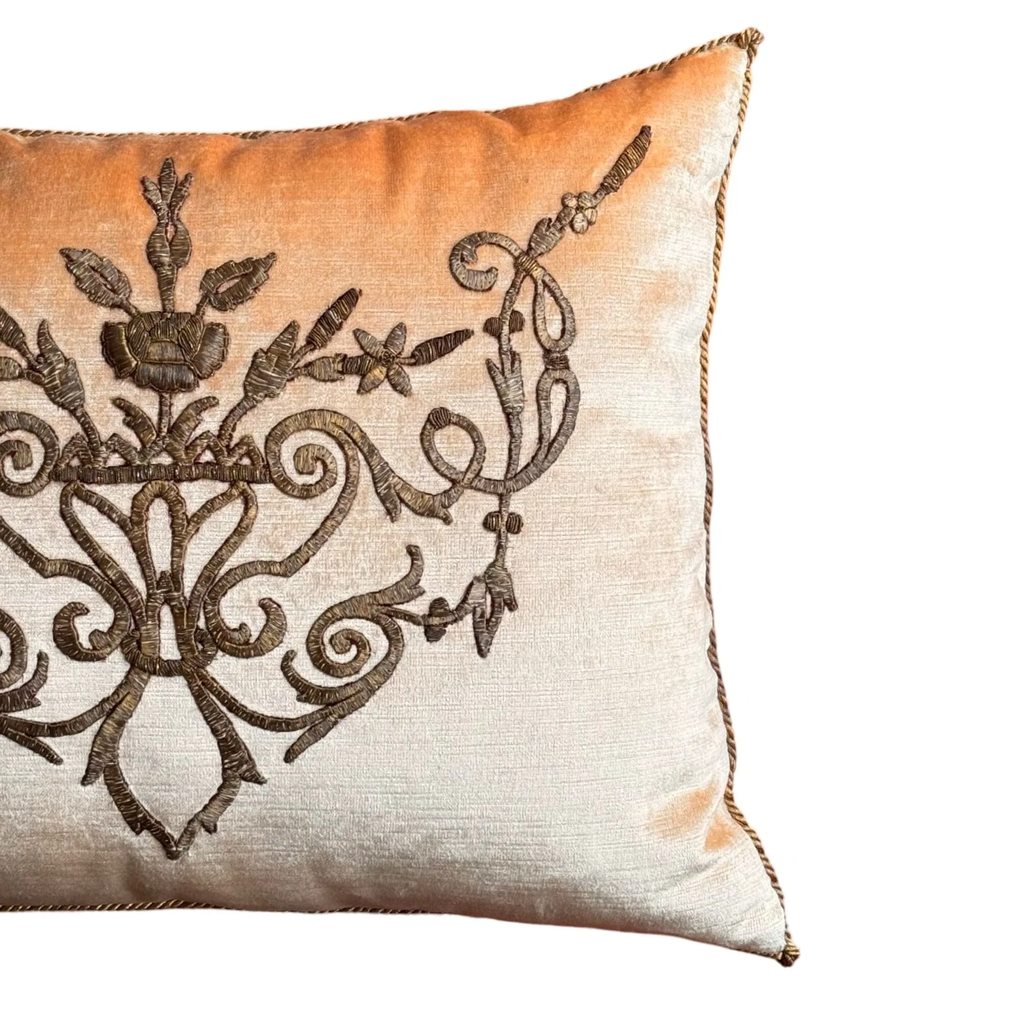 Antique Ottoman Empire Raised Gold Metallic Embroidery (#E080424A&B | 15x 19")
