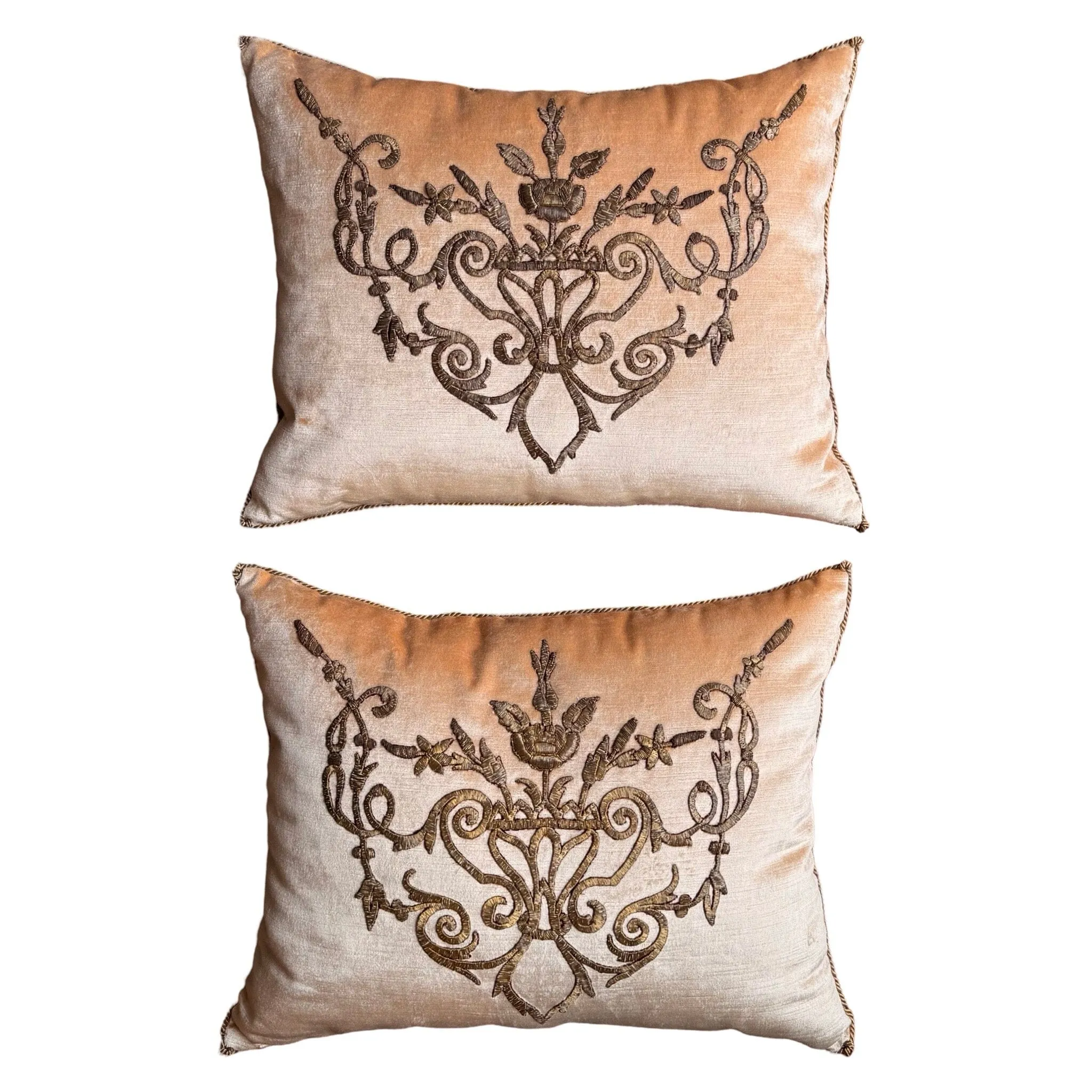 Antique Ottoman Empire Raised Gold Metallic Embroidery (#E080424A&B | 15x 19")