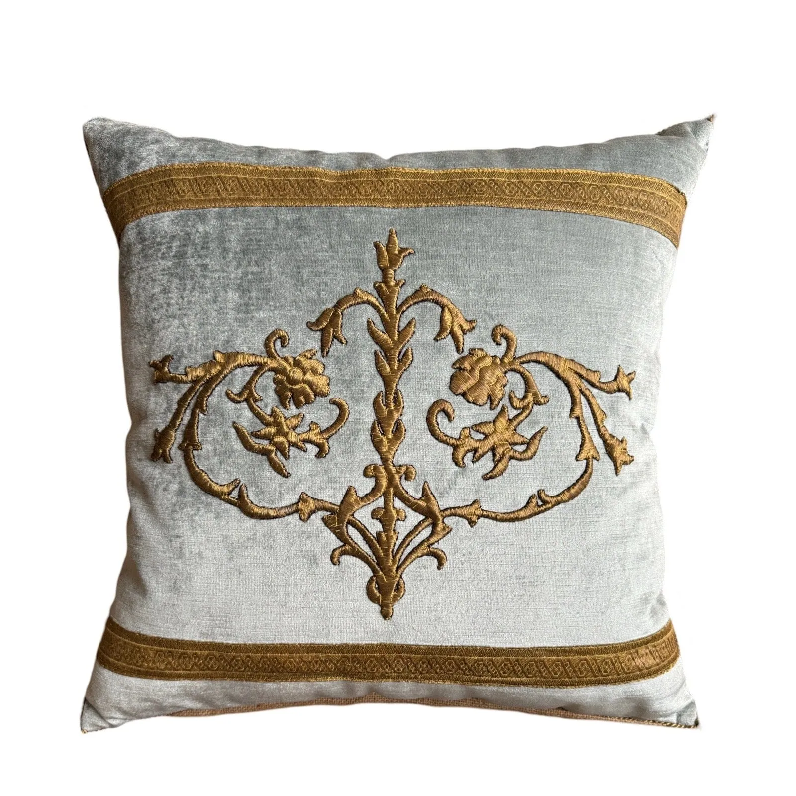 Antique Ottoman Empire Raised Gold Metallic Embroidery (#E080524A&B | 21x 21")