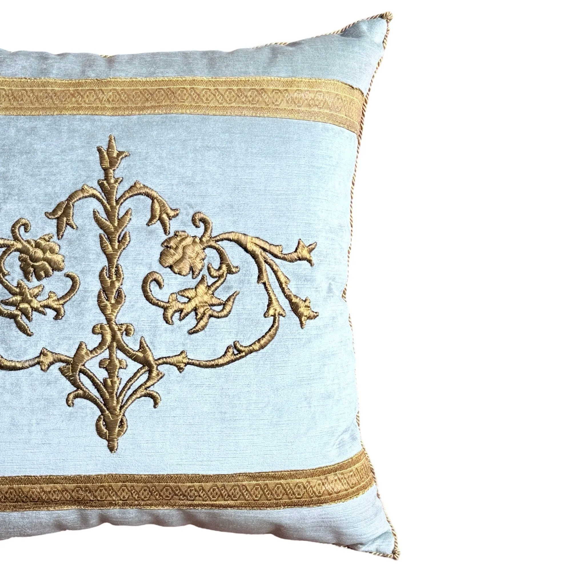 Antique Ottoman Empire Raised Gold Metallic Embroidery (#E080524A&B | 21x 21")
