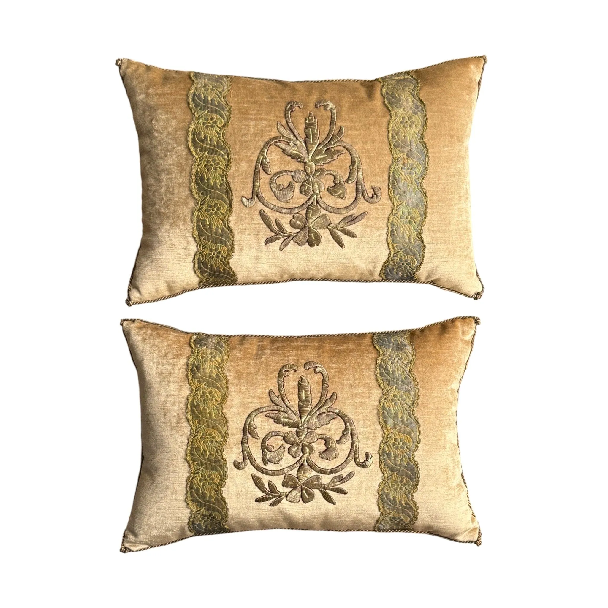 Antique Ottoman Empire Raised Gold Metallic Embroidery (#E092124A&B | 12 x 18"
