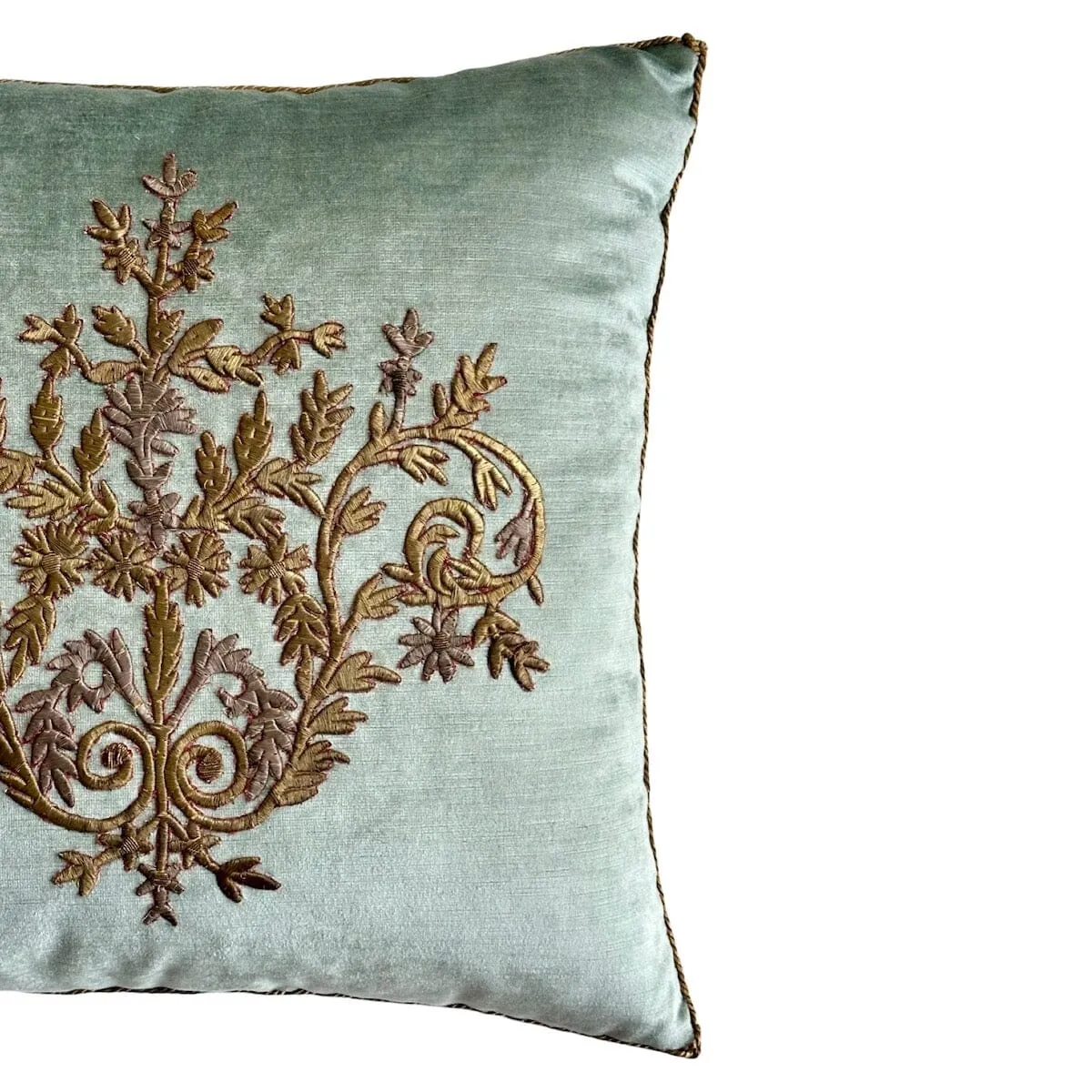 Antique Ottoman Empire Raised Silver and Gold Metallic Embroidery (#E050524A&B | 21 x 21")