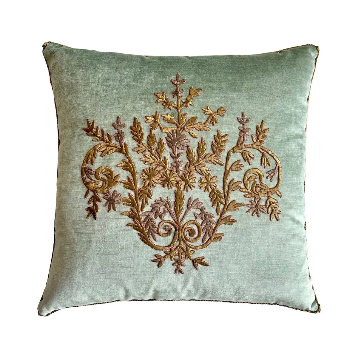 Antique Ottoman Empire Raised Silver and Gold Metallic Embroidery (#E050524A&B | 21 x 21")