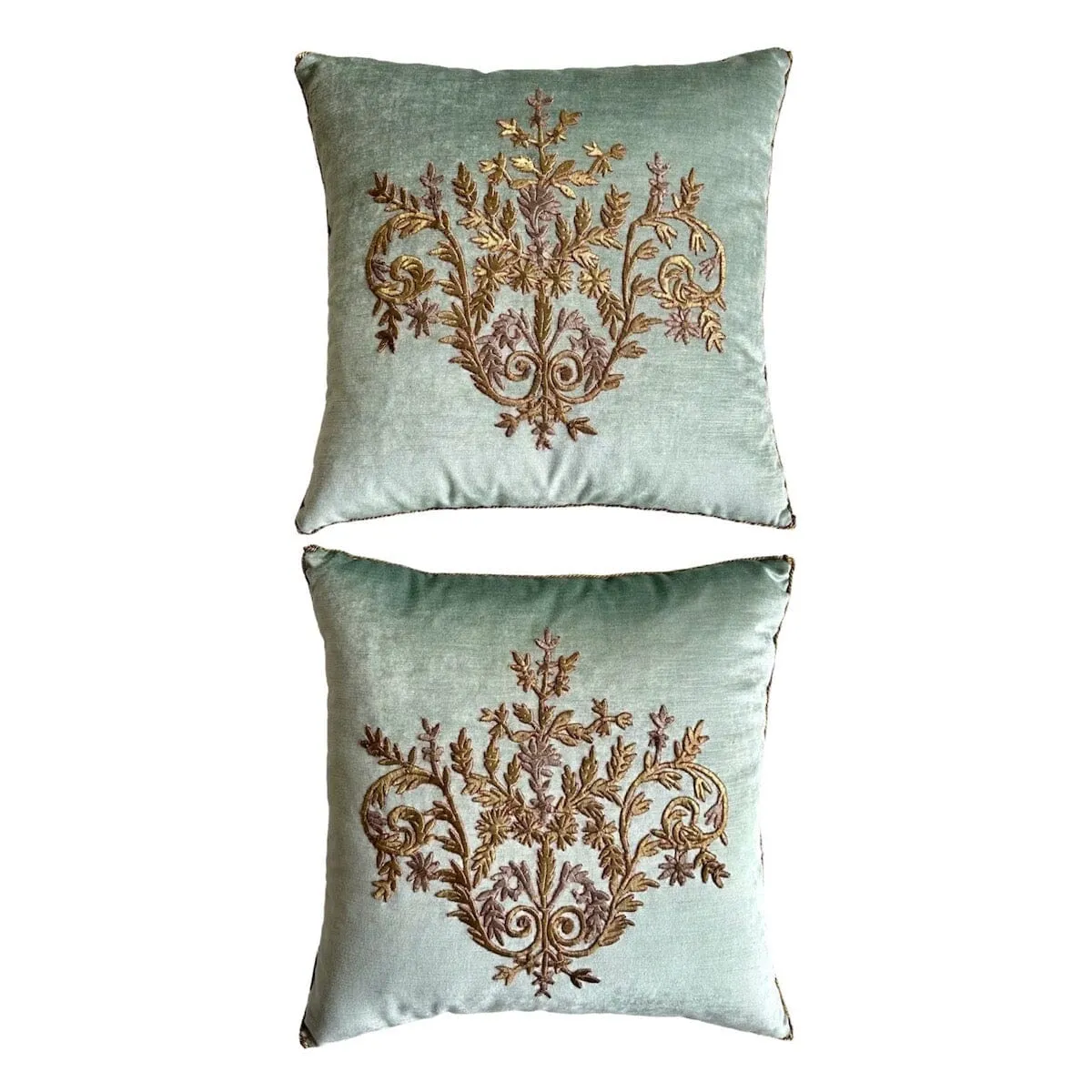 Antique Ottoman Empire Raised Silver and Gold Metallic Embroidery (#E050524A&B | 21 x 21")