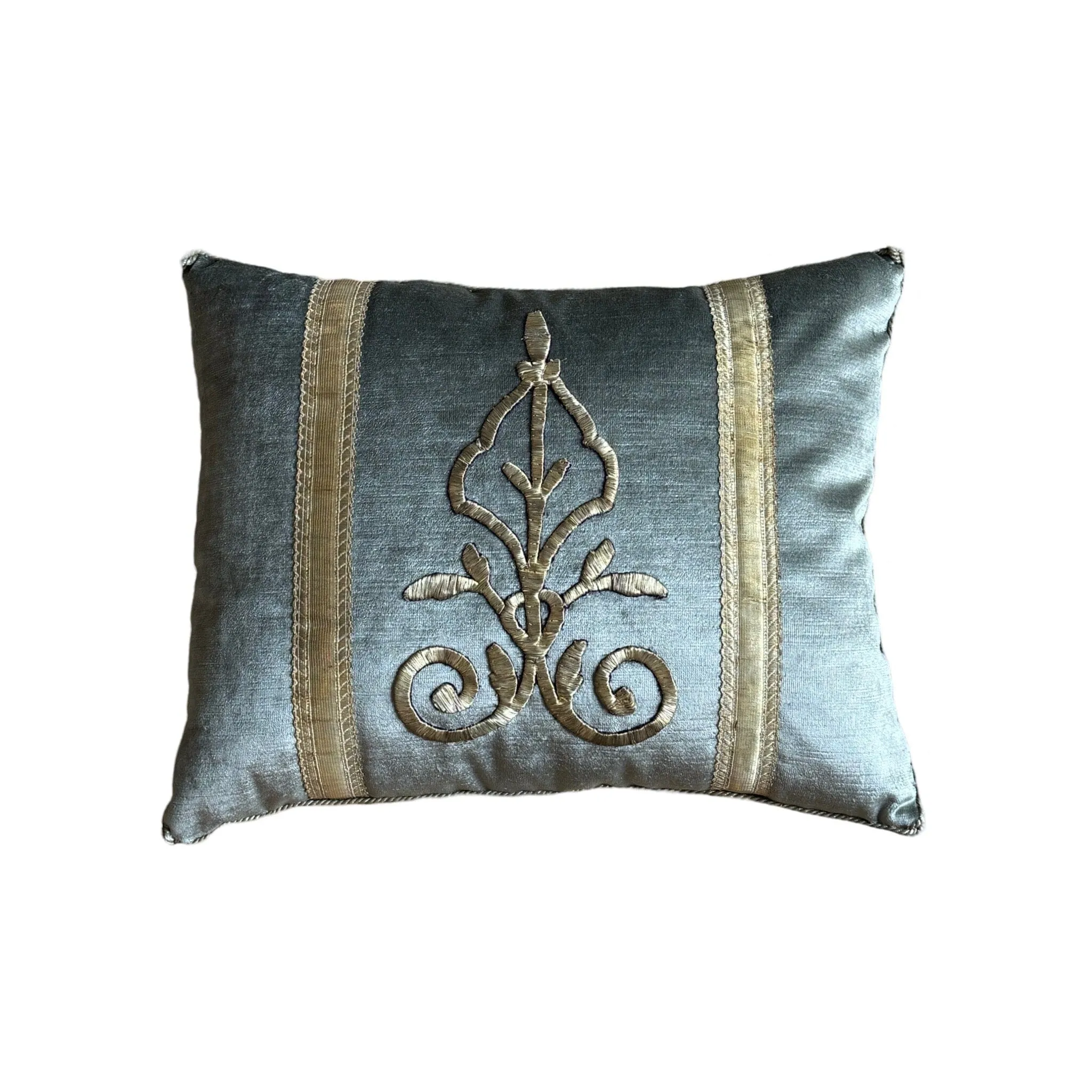 Antique Ottoman Empire Raised Silver Metallic Embroidery (#E060924A&B | 14.5 x 18″)