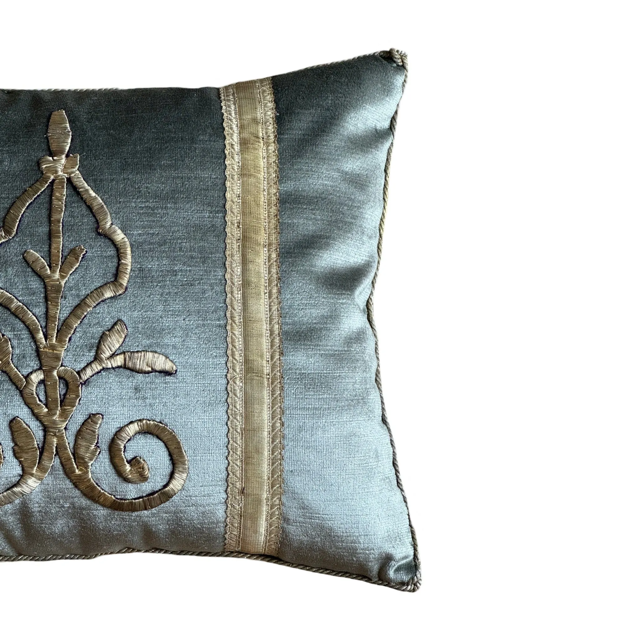 Antique Ottoman Empire Raised Silver Metallic Embroidery (#E060924A&B | 14.5 x 18″)