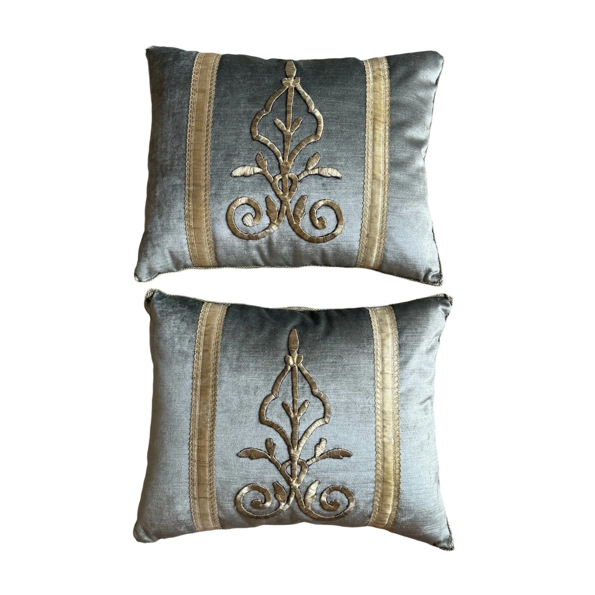 Antique Ottoman Empire Raised Silver Metallic Embroidery (#E060924A&B | 14.5 x 18″)
