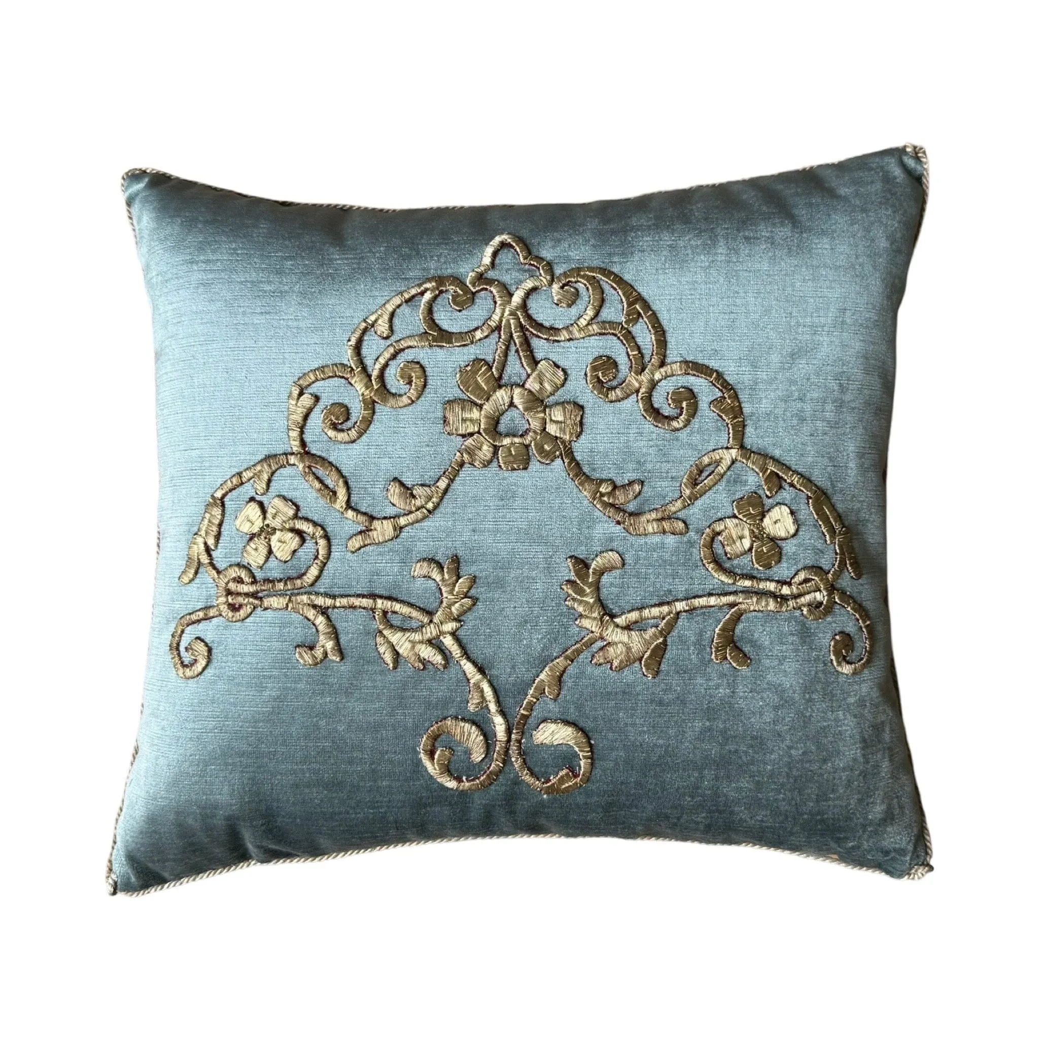 Antique Ottoman Empire Raised Silver Metallic Embroidery (#E063024 | 16.5 x 18.5″)