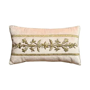 Antique Ottoman Empire Raised Silver Metallic Embroidery on Blush Pink Velvet (#E042924 |12 x 21")
