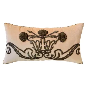 Antique Ottoman Empire Raised Silvery Gold Metallic Embroidery (#E031223 | 15 x 27 1/2")