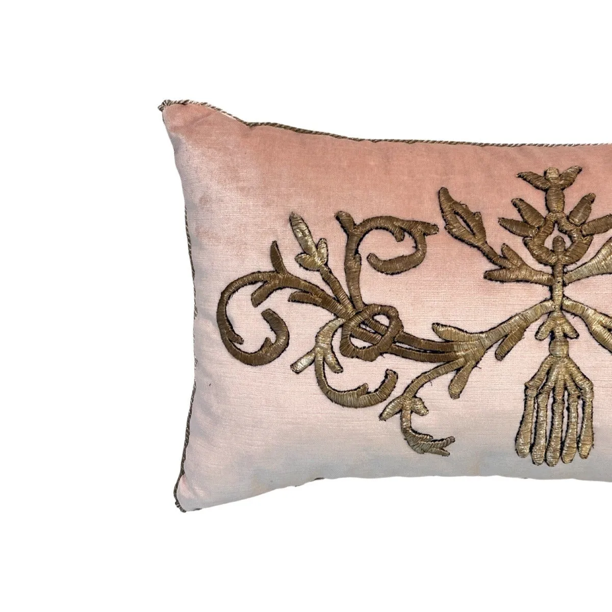 Antique Ottoman Empire Raised Warm Silver Metallic Embroidery (#E042223 | 13 x 22 1/2")