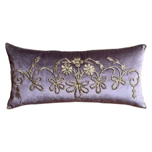 Antique Ottoman Empire Silver Metallic Embroidery on Lavender Velvet (#E052124 | 14 x 29")