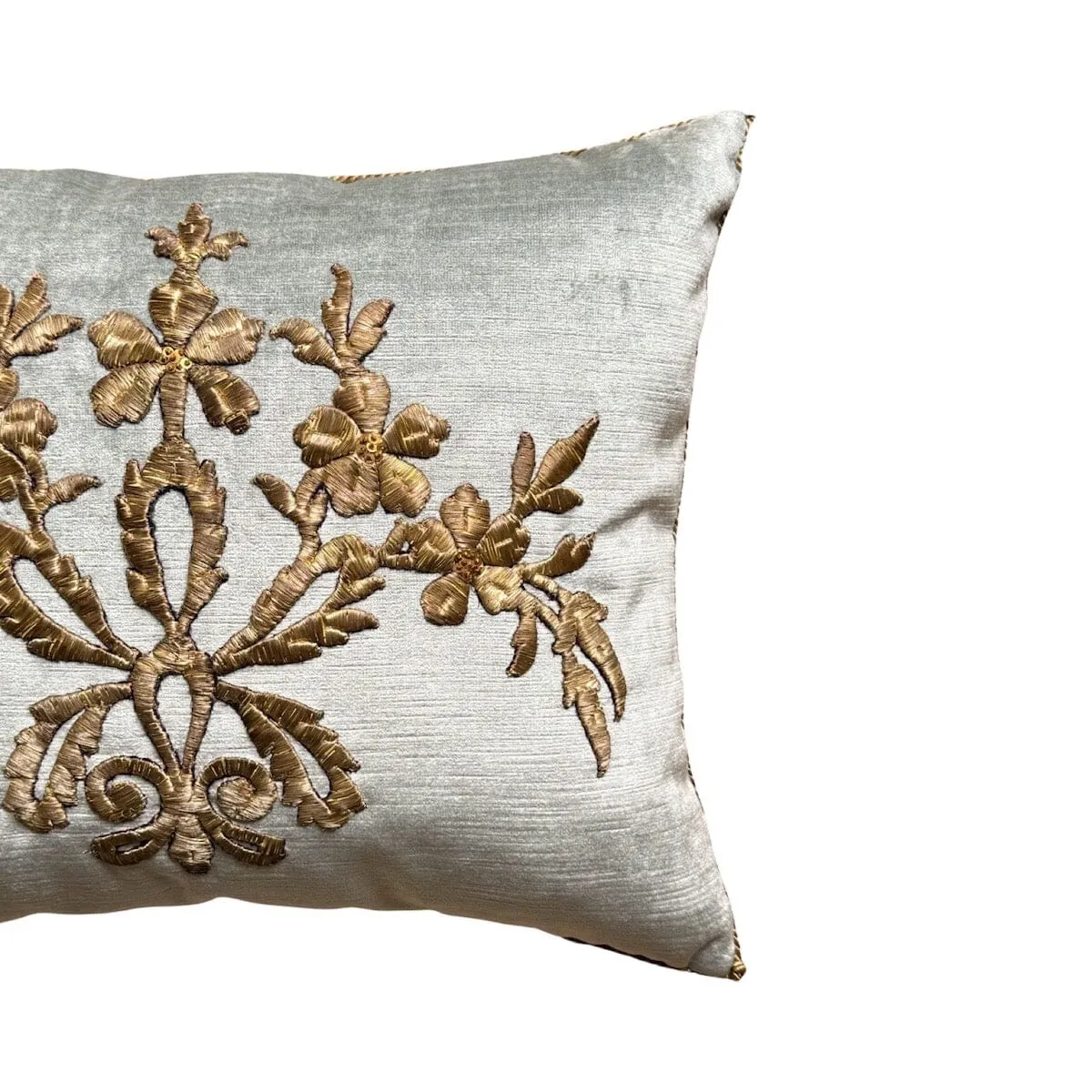 Antique Ottoman Raised Silvery Gold Metallic Embroidery (#E120423 | 15 x 18")