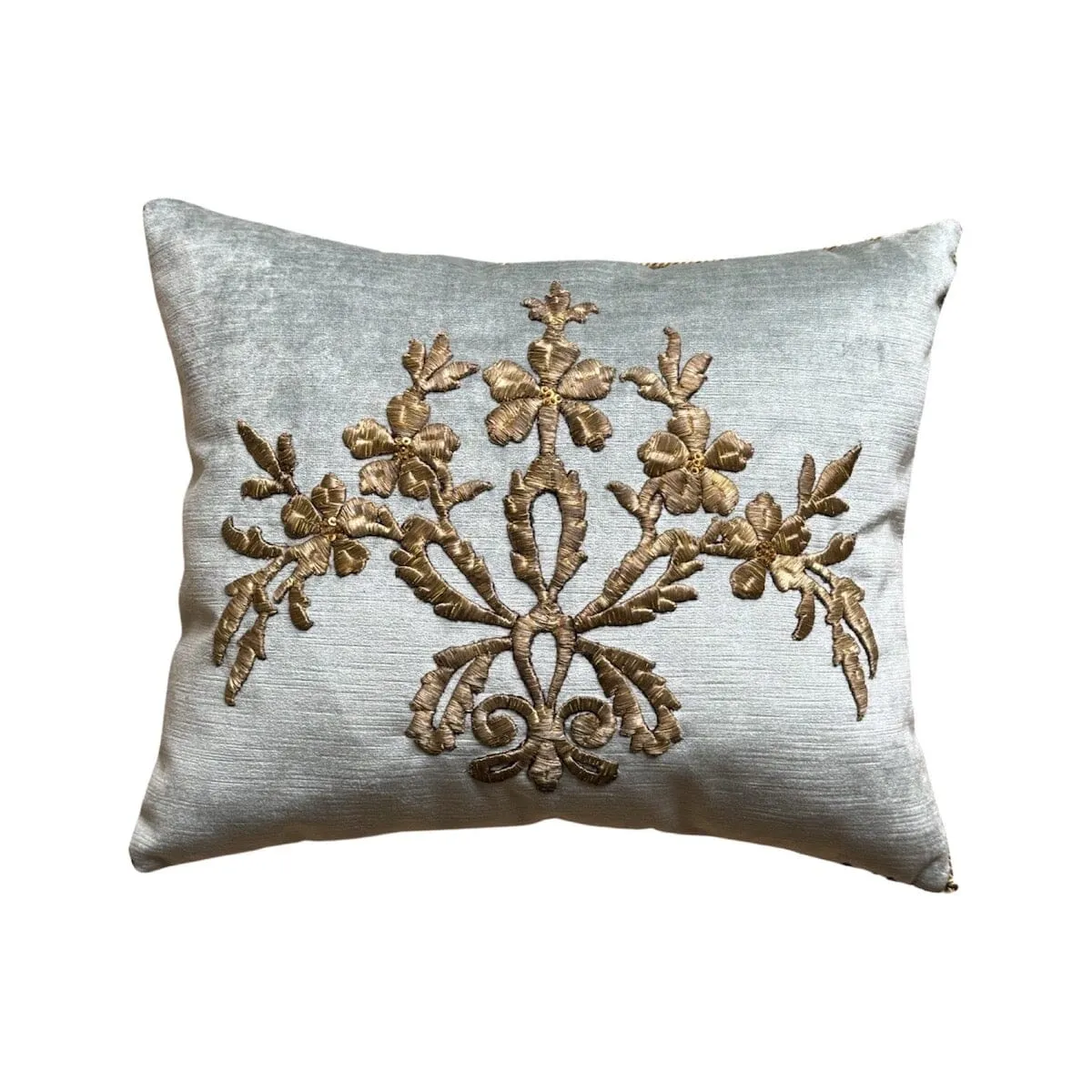 Antique Ottoman Raised Silvery Gold Metallic Embroidery (#E120423 | 15 x 18")