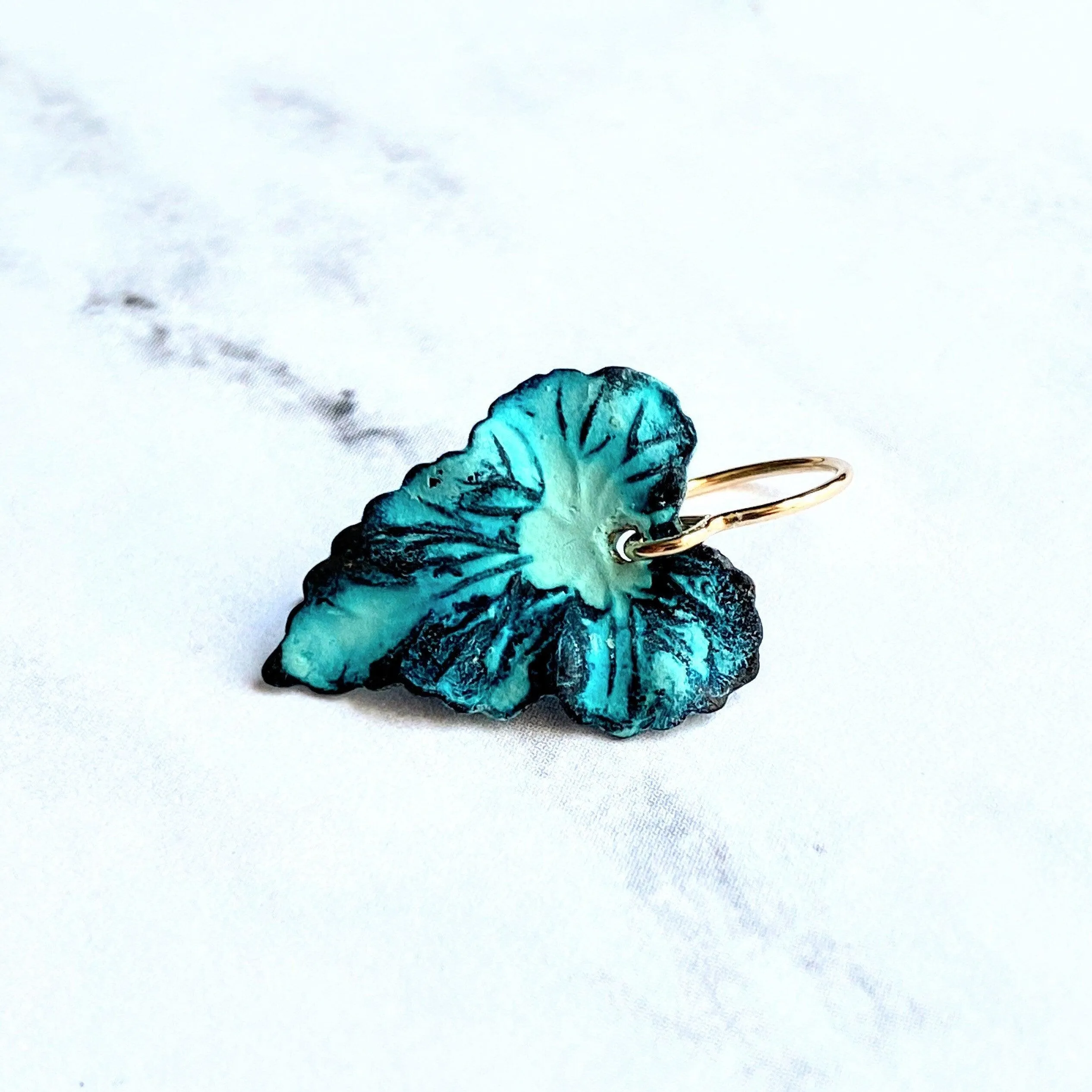 Aqua Leaf Earrings, 14K gold fill hooks, blue green leaf earrings, verdigris patina leaves, patina earrings, wavy leaf earrings large leaves