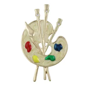 Artist Paint Palette Brooch Pin in Cream Enamel - PRF908