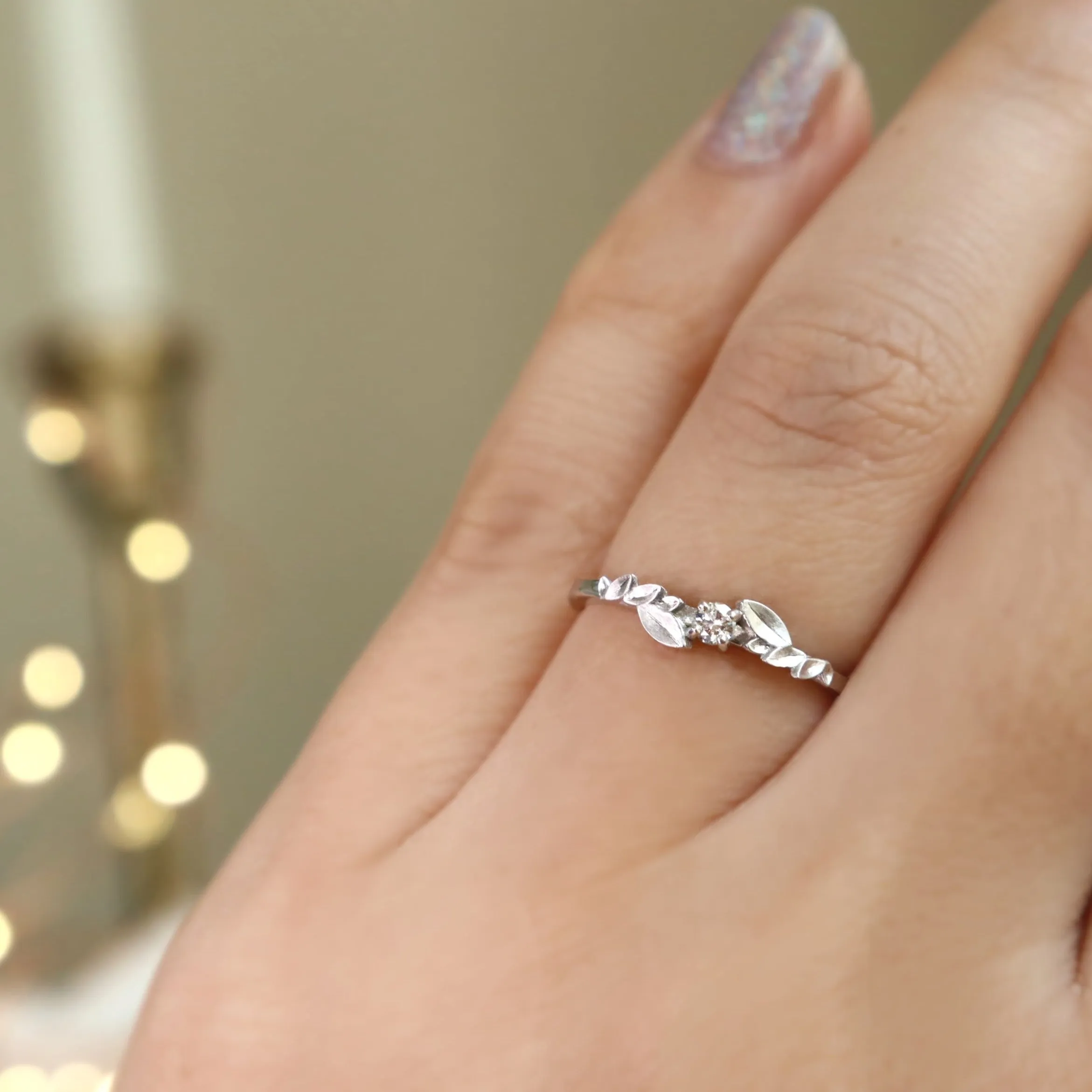 Bay Leaf Stackable Diamond Band