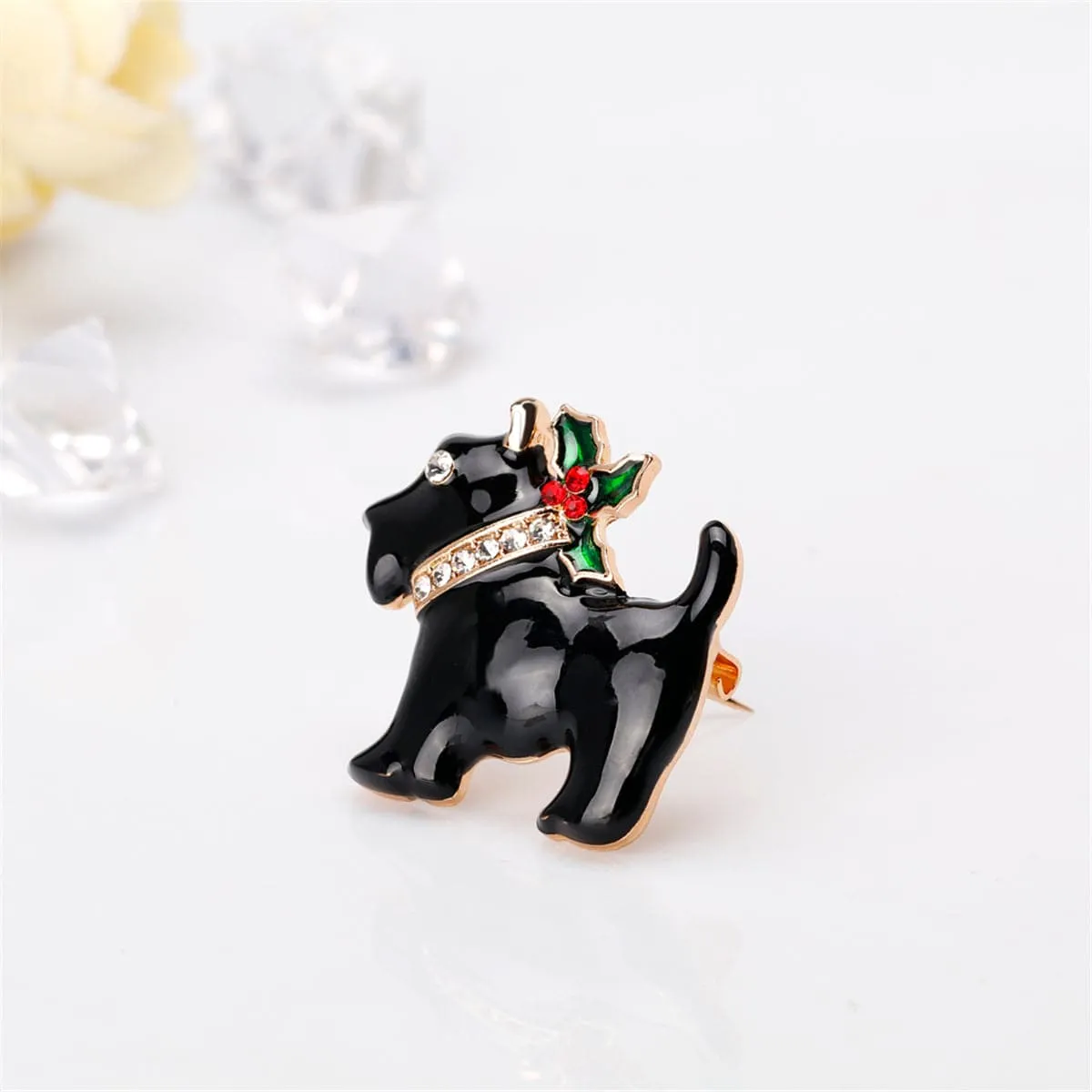 Black & Cubic Zirconia Scottie Dog Brooch