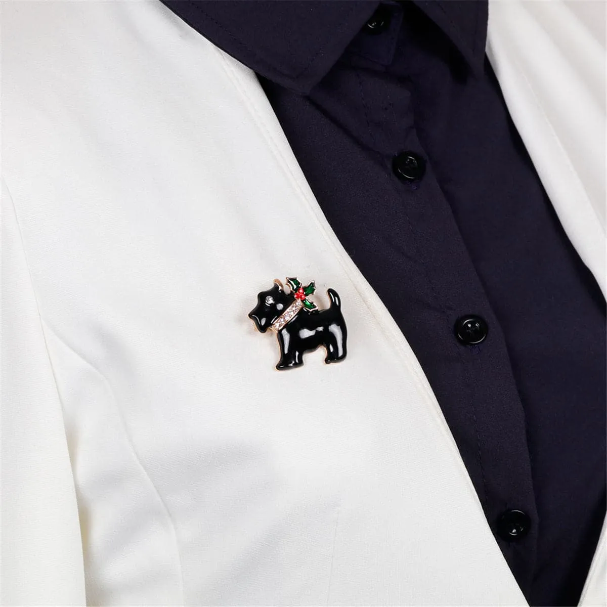 Black & Cubic Zirconia Scottie Dog Brooch