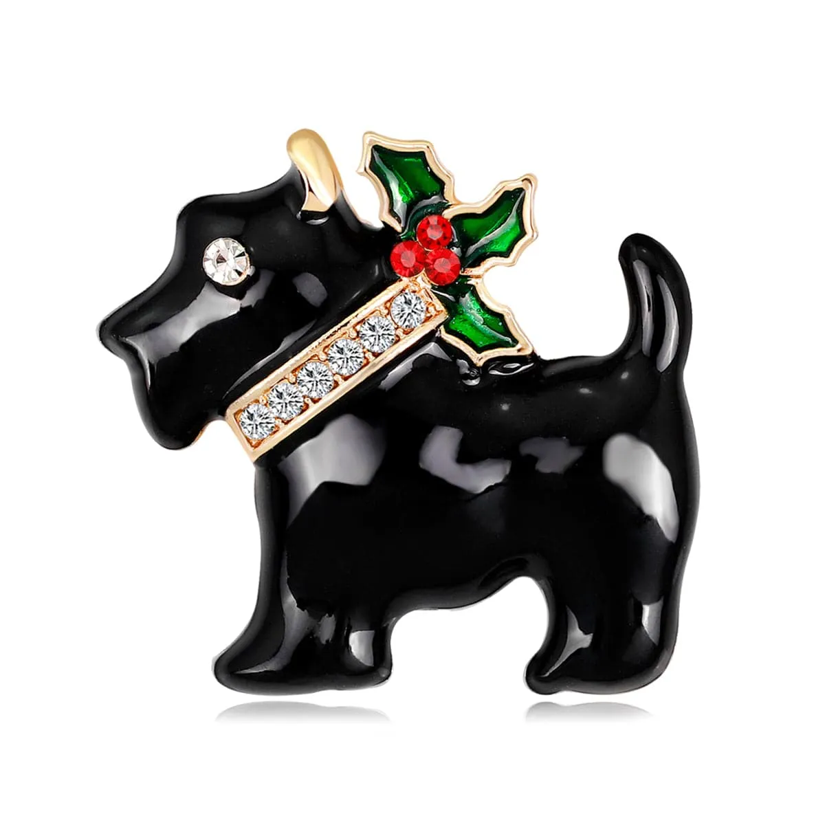 Black & Cubic Zirconia Scottie Dog Brooch