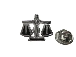 Black and Silver Toned Scale of Justice Lapel Pin