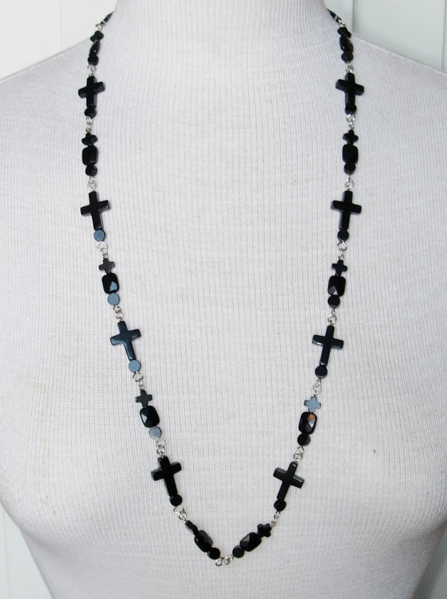 Black onyx cross necklace