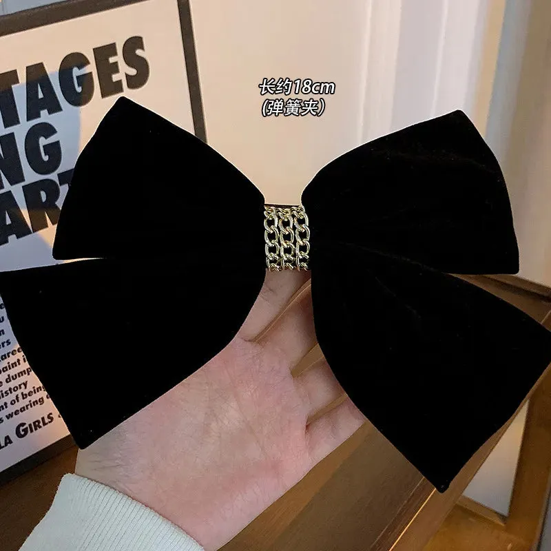 Black Velvet Bow Hair Pins Elegant Fabric & Alloy Rose Hair Clips for Women Fashion Ponytail Barrette Headwear Accessories