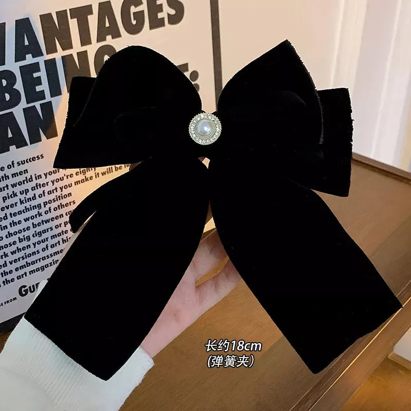 Black Velvet Bow Hair Pins Elegant Fabric & Alloy Rose Hair Clips for Women Fashion Ponytail Barrette Headwear Accessories